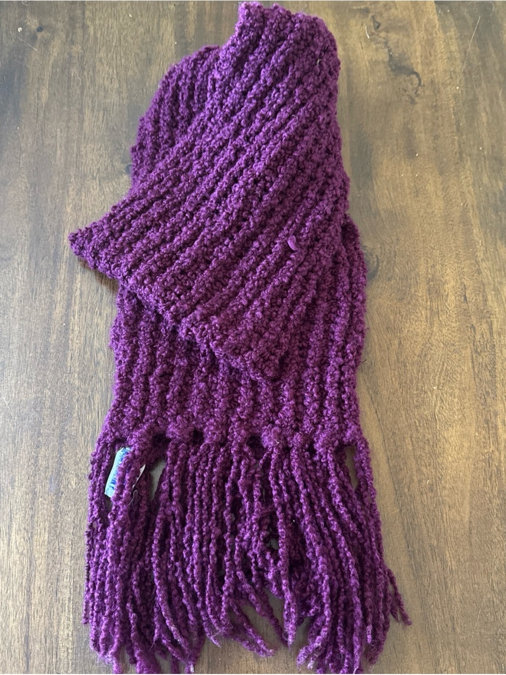 English Village Burgundy Purple Chunky Knit Vintage Scarf Fringe End Acrylic